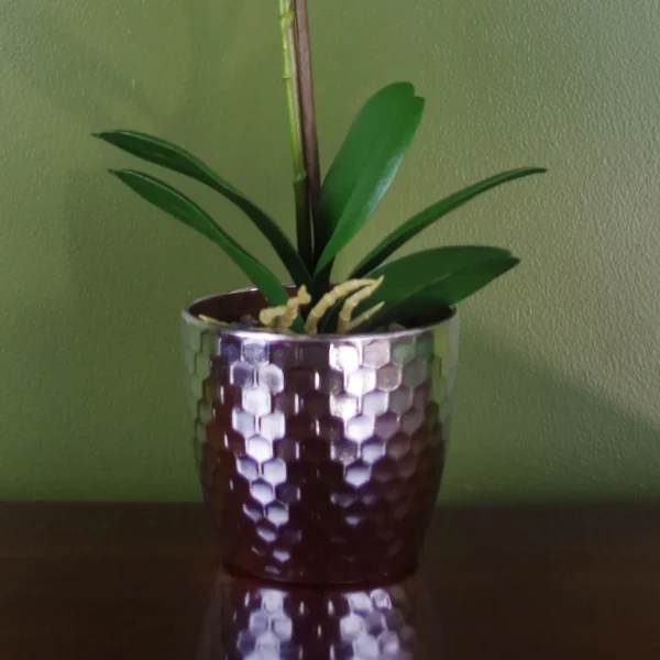 Pink Orchid Artificial Silver Pot 50cm Real Touch - Image 3