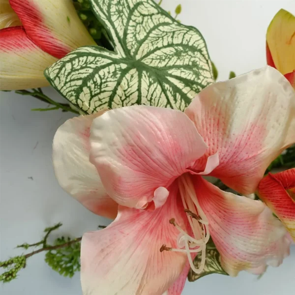 60cm Artificial Pink Lily Flower Wreath - Image 2