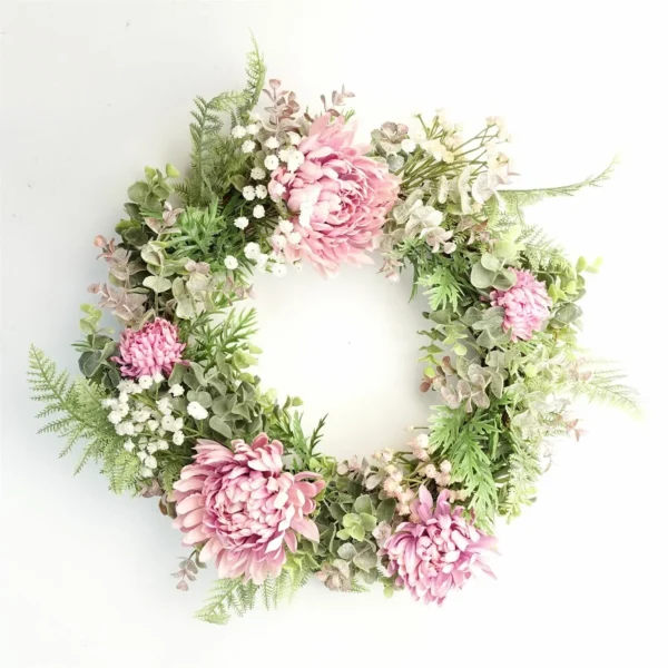 45cm Artificial Pink Floral Blossom Wreath - Image 7