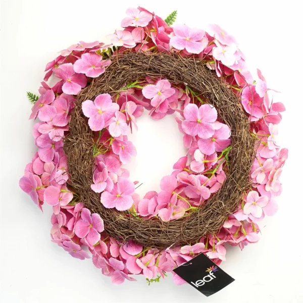 40cm Artificial Pink Floral Blossom Wreath - Image 4