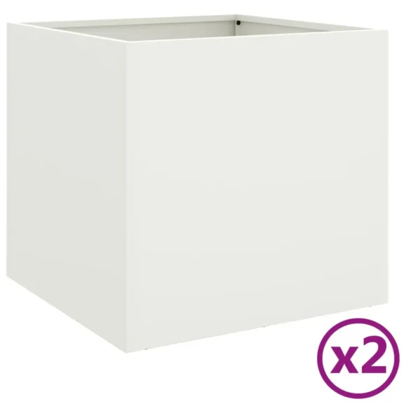 vidaXL Planters 2 pcs White 42x40x39 cm Steel - Image 2