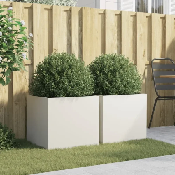 vidaXL Planters 2 pcs White 49x47x46 cm Steel - Image 3