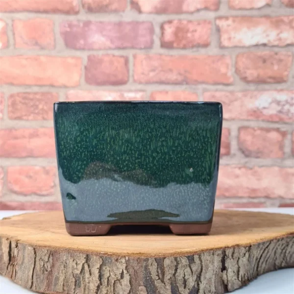 13cm Glazed Cascade Bonsai Pot | Square | 13cm x 13cm x 10cm | Green