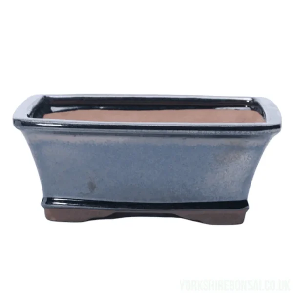 18cm Glazed Bonsai Pot | Rectangle | 18cm x 14cm x 6cm | Silver