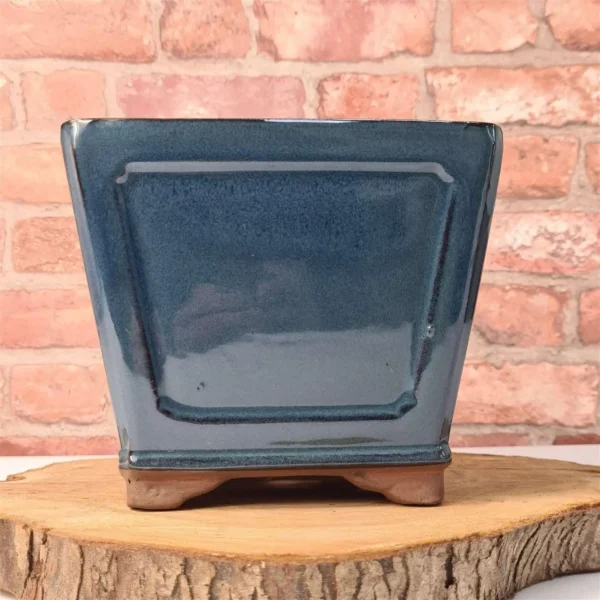 19cm Glazed Cascade Bonsai Pot | Square | 19cm x 19cm x 14cm | Blue