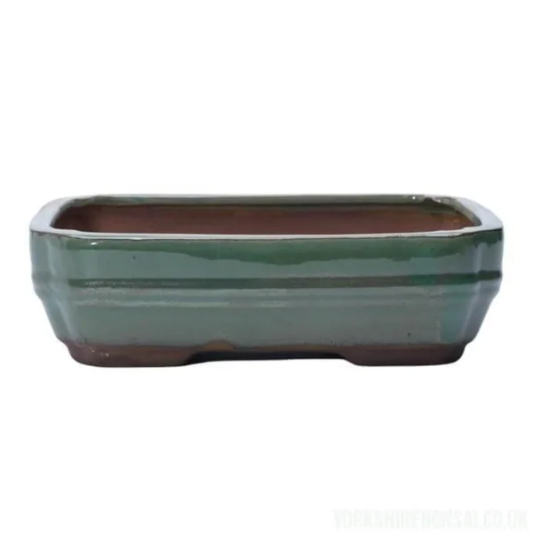 26cm Glazed Bonsai Pot | Rectangle | 26cm x 20cm x 6cm | Green