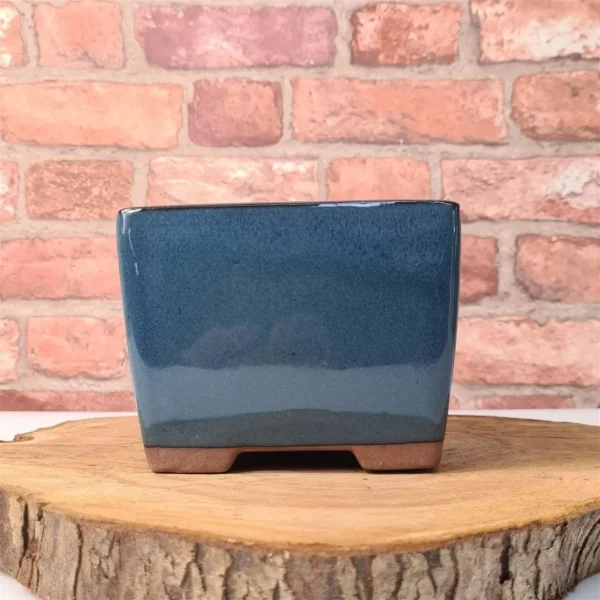 13cm Glazed Cascade Bonsai Pot | Square | 13cm x 13cm x 10cm | Blue