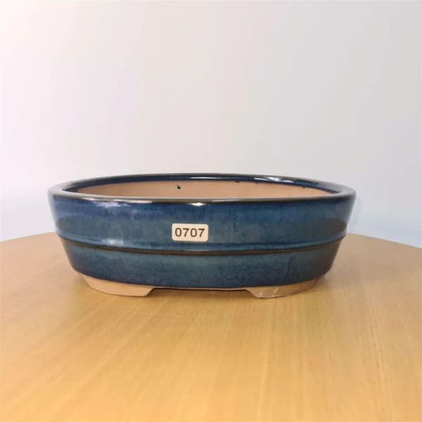 22cm Glazed Bonsai Pot | Oval | 22cm x 16cm x 7cm | Blue