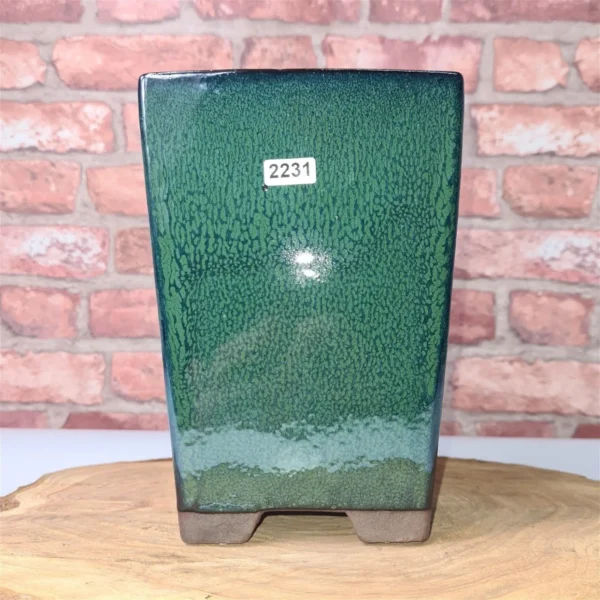 13cm Glazed Bonsai Pot | Cascade | 13cm x 19cm | Dark Green