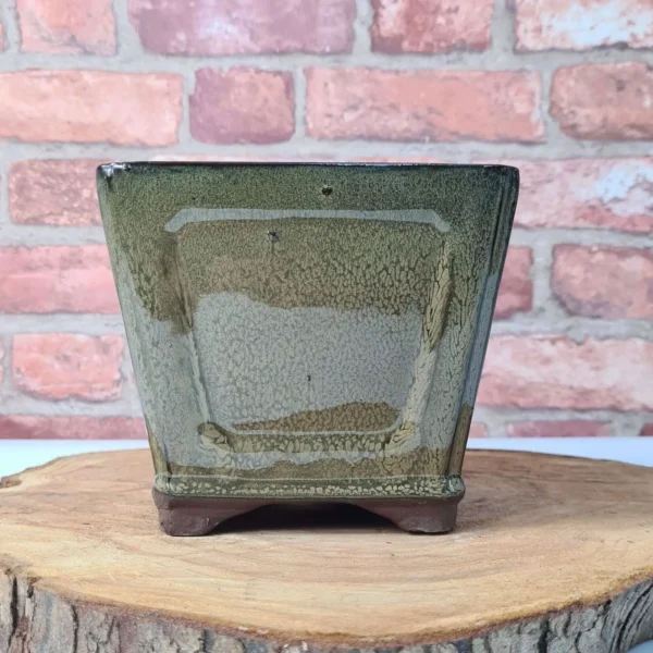 14cm Glazed Cascade Bonsai Pot | Square | 14cm x 14cm x 13cm | Green