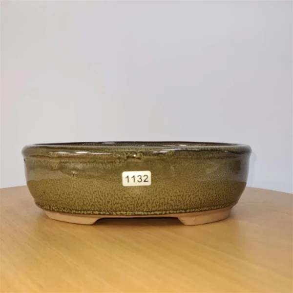 21cm Glazed Bonsai Pot | Oval | 21cm x 16cm x 7cm | Green