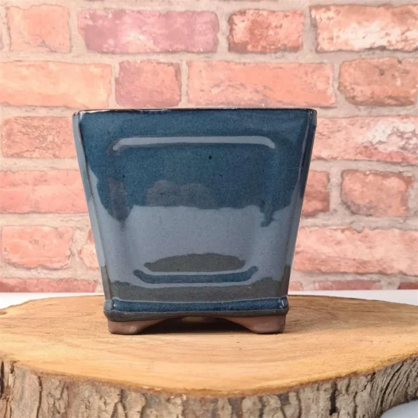 14cm Glazed Cascade Bonsai Pot | Square | 14cm x 14cm x 13cm | Blue