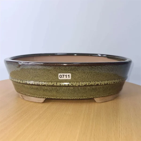 26cm Glazed Bonsai Pot | Oval | 26cm x 20cm x 8cm | Green