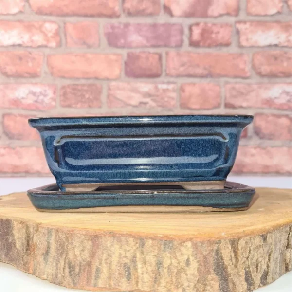 16cm Glazed Bonsai Pot | Rectangle | 16cm x 13cm x 6cm | Blue