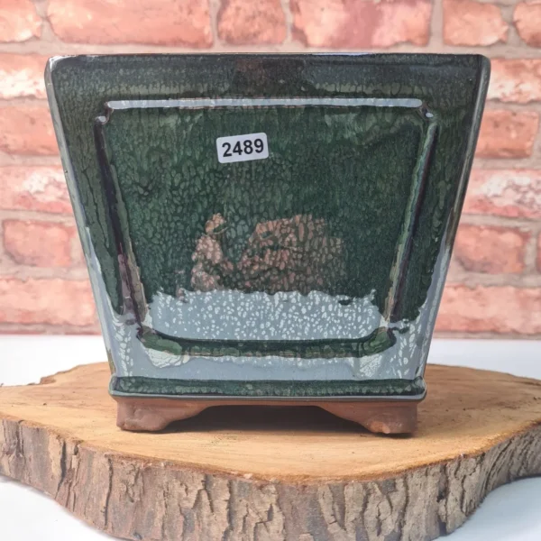 19cm Glazed Cascade Bonsai Pot | Square | 19cm x 19cm x 14cm | Dark Green