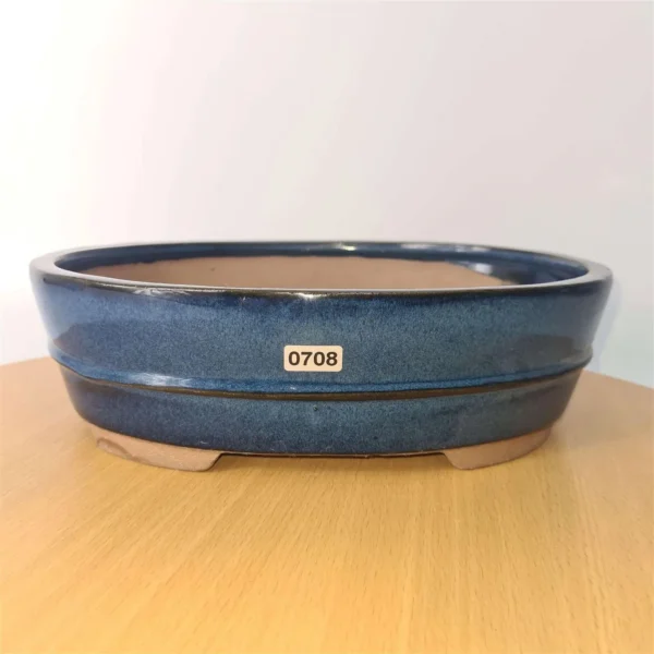 26cm Glazed Bonsai Pot | Oval | 26cm x 20cm x 8cm | Blue