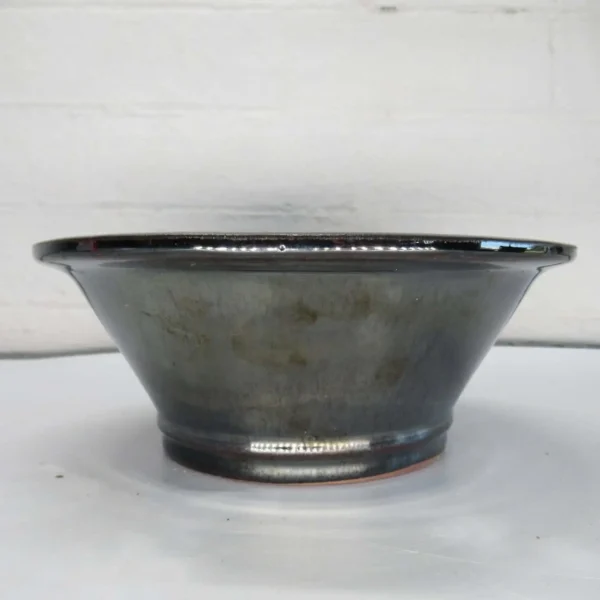 21cm Glazed Bonsai Pot | Round | 21cm x 9cm | Black / Silver