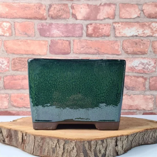 18cm Glazed Cascade Bonsai Pot | Square | 18cm x 18cm x 13cm | Green