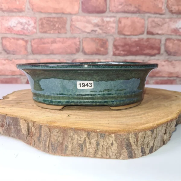 21cm Glazed Bonsai Pot | Oval | 21cm x 17cm x 6cm | Green