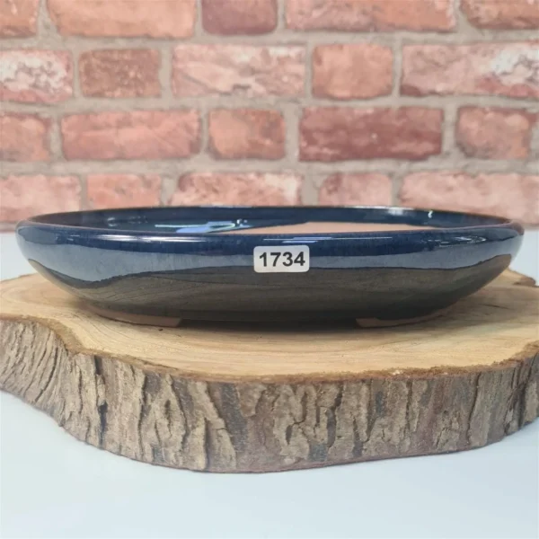 31cm Glazed Bonsai Pot | Oval | 31cm x 22cm x 4.5cm | Blue