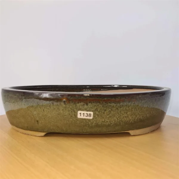 32cm Glazed Bonsai Pot | Oval | 32cm x 26cm x 7cm | Green