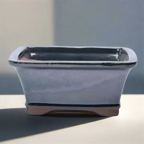 20cm Glazed Bonsai Pot | Rectangle | 20cm x 17cm x 6cm | Silver