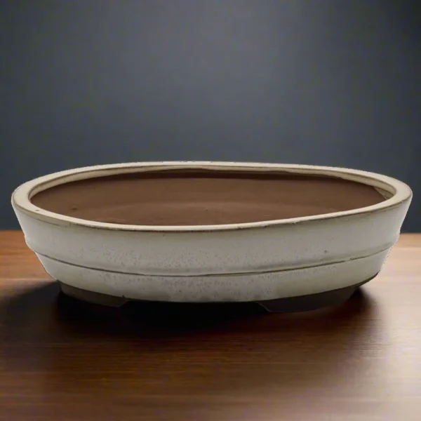 31cm Glazed Bonsai Pot | Oval | 31cm x 24cm x 7cm | White