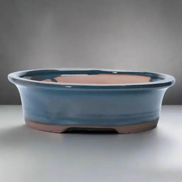 26cm Glazed Bonsai Pot | Oval | 26cm x 21cm x 7cm | Blue