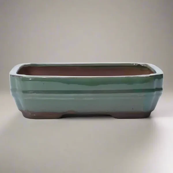 20cm Glazed Bonsai Pot | Rectangle | 20cm x 16cm x 5cm | Green