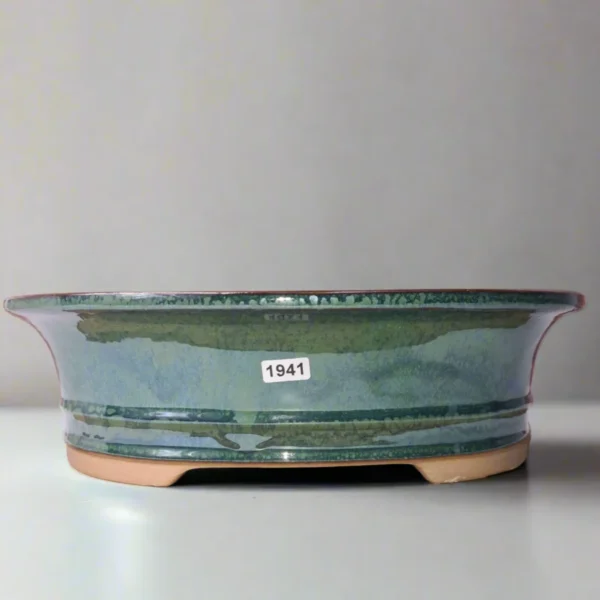 31cm Glazed Bonsai Pot | Oval | 31cm x 25cm x 9cm | Green