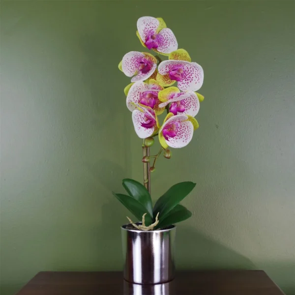 Artificial Orchid Pink with Silver Pot 46cm Harlequin Botanik