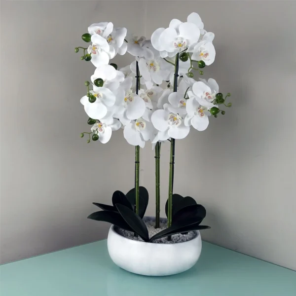 Orchid Artificial White Marble Effect Ceramic Planter Botanik