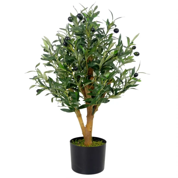 Artificial Olive Tree Black Plastic Pot 65cm Luxury Olive 65cm Real Wood Trunk Botanik