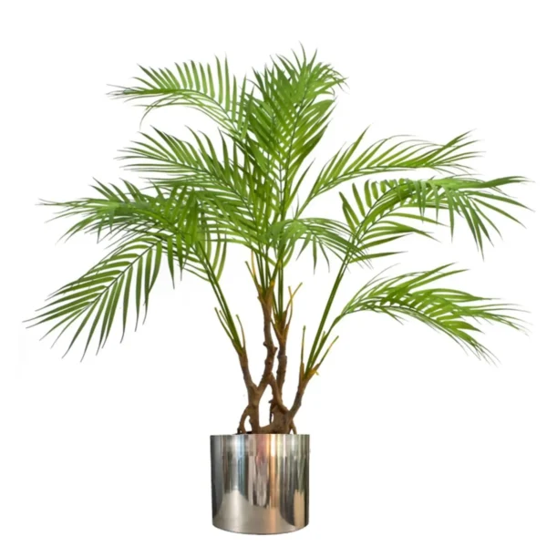 Large Artificial Palm Tree Natural Areca 90cm Silver Planter 3ft Realistic Botanik