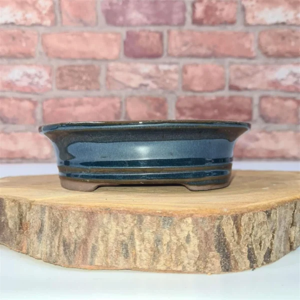 16cm Glazed Bonsai Pot | Oval | 16cm x 12cm x 4cm | Blue