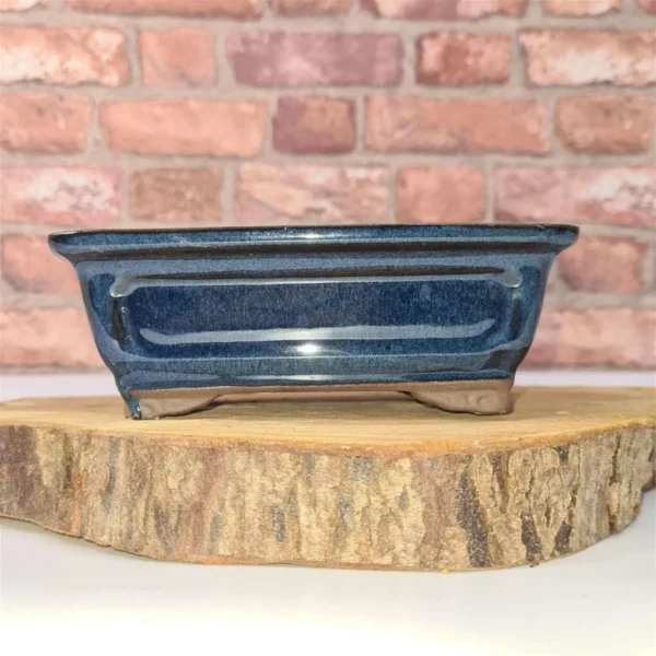 16cm Glazed Bonsai Pot | Rectangle | 16cm x 13cm x 6cm | Blue - Image 2