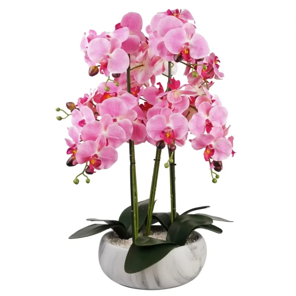 Orchid Artificial Pink Marble Effect Ceramic Planter Botanik