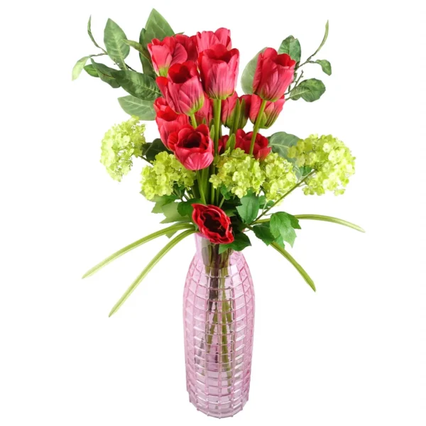 Pack of 6 x 80cm Artificial Tulip Red Stem - Image 4