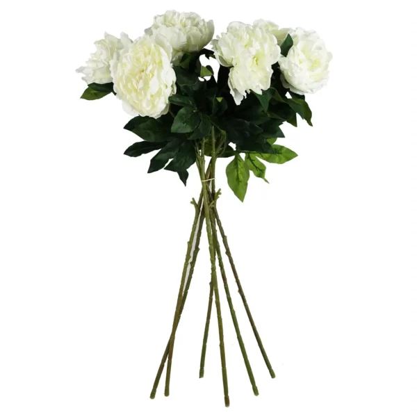 Pack of 6 x 80cm Artificial White Peony Stem - Image 6