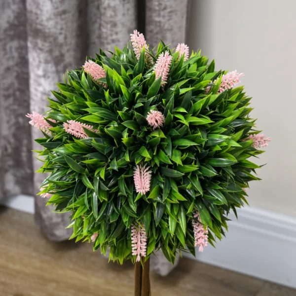 HOMCOM Set of 2 Decorative Artificial Plants Ball Trees with Flower for Home Indoor Outdoor Decor, 60cm in Pink - Image 7