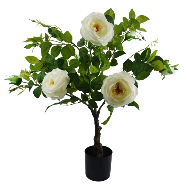 Leaf Design 70cm White Camellia Rose Plant Artificial