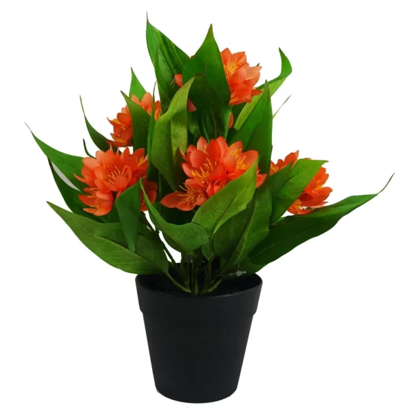 Leaf Design 18cm Artificial Freesia Plant Orange Flowering